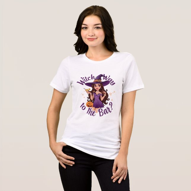 Witch Way to the Bar Cute Halloween Womens Tshirts (Front Full)