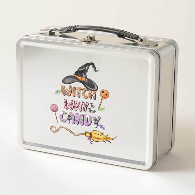 Witch Way to the Candy – Fun Halloween Metal Lunch Box (Front)