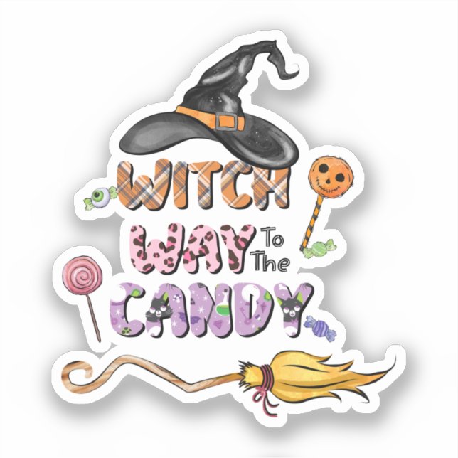 Witch Way to the Candy – Fun Halloween Sticker (Front)