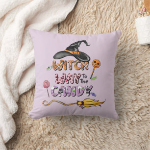 Witch Way to the Candy – Fun Halloween Throw Pillow