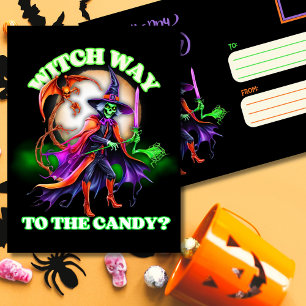 Witch Way to the Candy Funny Halloween Holiday Postcard