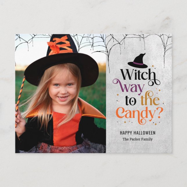 Witch Way To The Candy Halloween Card Postcard (Front)