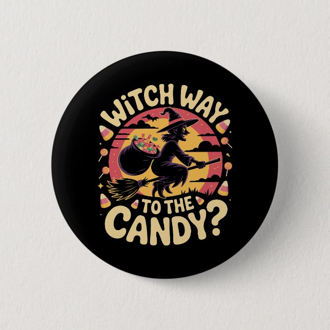 Witch Way to the Candy Halloween T-shirt Button (Front)