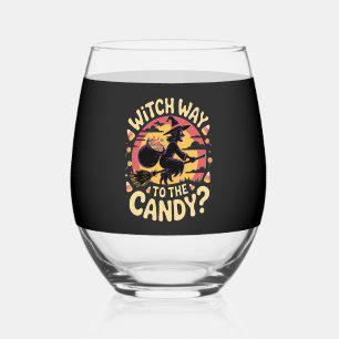 Witch Way to the Candy Halloween T-shirt Stemless Wine Glass