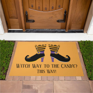 Witch Way To The Candy Witch Boots Halloween Doormat