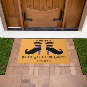 Witch Way To The Candy Witch Boots Halloween Doormat
