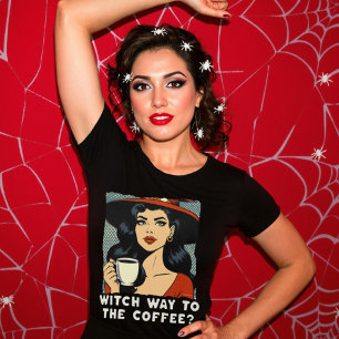 Witch Way to the Coffee Halloween Barista Pop Art T-Shirt