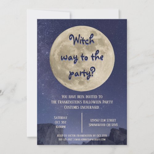 Witch Way To The Party_Full Moon Halloween Party Invitation