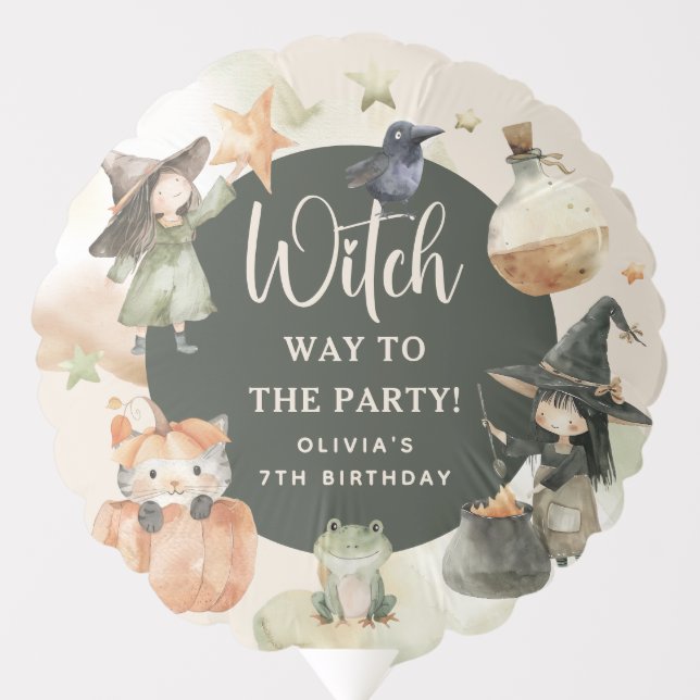 Witch Way to the Party' Kids Halloween Birthday Balloon (Front)