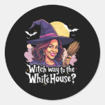 Witch Way To The White House Cat Lady Kamala Happy Classic Round Sticker