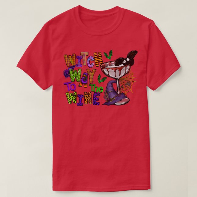 Witch Way To The Wine, Funny Halloween Drinking Wi T-Shirt (Design Front)