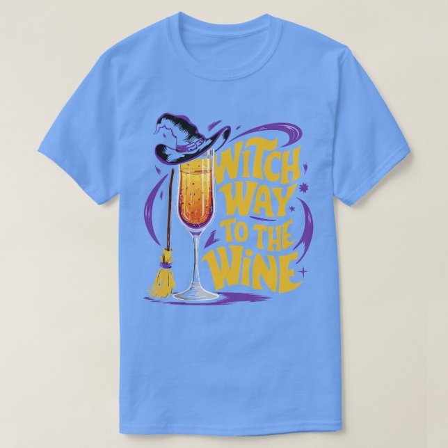 Witch Way to the Wine Funny Halloween Witch Hat Wi T-Shirt (Design Front)