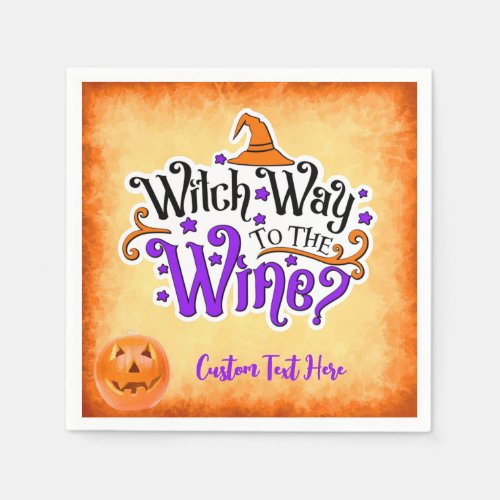 Witch Way To Wine Funny Halloween Personalized Napkins