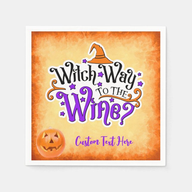 Witch Way To Wine Funny Halloween Personalized Napkins (Front)