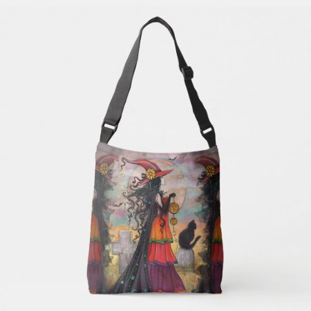 Witch Way Witch Cat Fantasy Art Halloween Wiccan Crossbody Bag