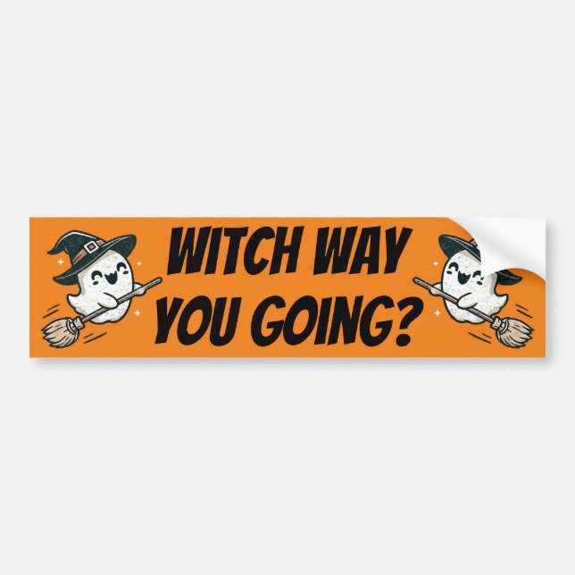 Witch way you going? Cute ghist flying witch Bumper Sticker (Front)