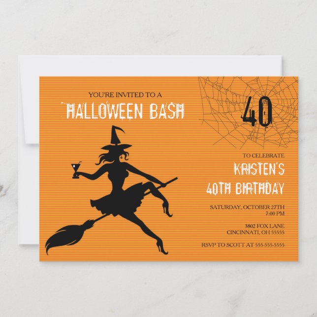 Witch & Web Halloween Birthday Party Invitation (Front)