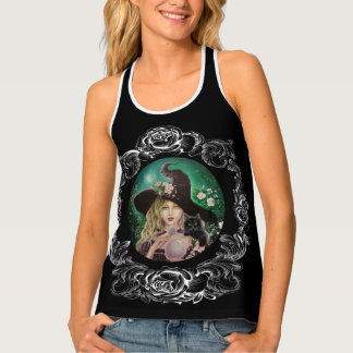 Witch wicca with black kitten tank top