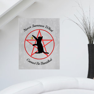 Witch Wiccan Symbols Black Cat Pentagram Grey Poster