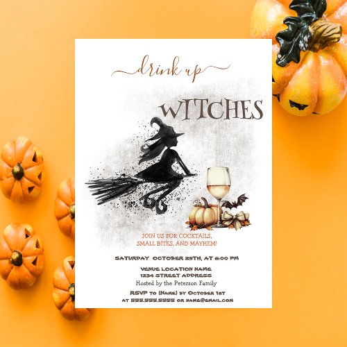 Witch Wine Pumpkin Bow Halloween Invitation