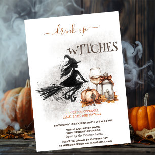 Witch Wine Pumpkin Bow Lantern Halloween Invitation