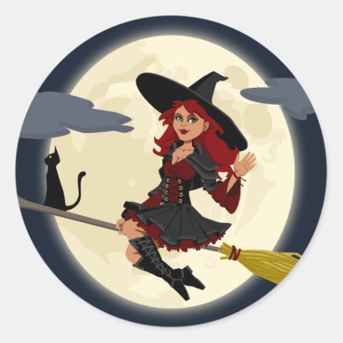 witch witchcraft broomstick broom classic round sticker