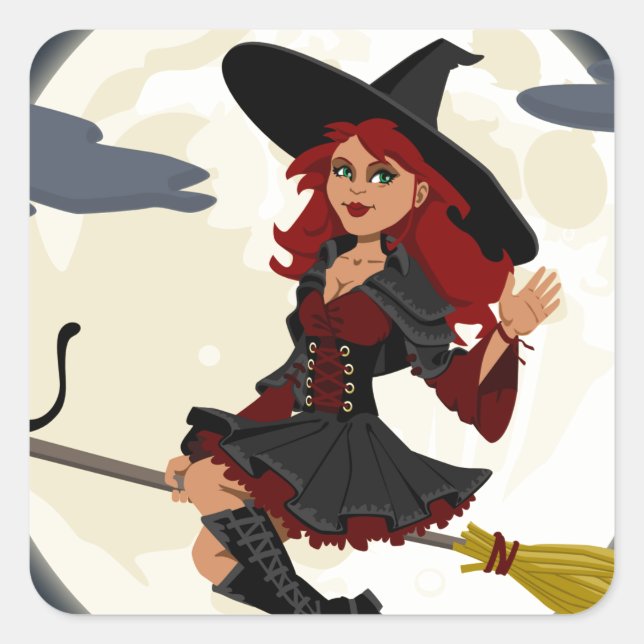 witch witchcraft broomstick broom square sticker (Front)