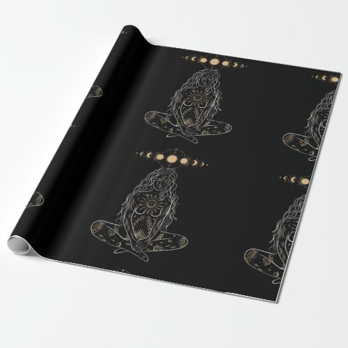 witch witchy witchcraft occult black gold wiccan wrapping paper