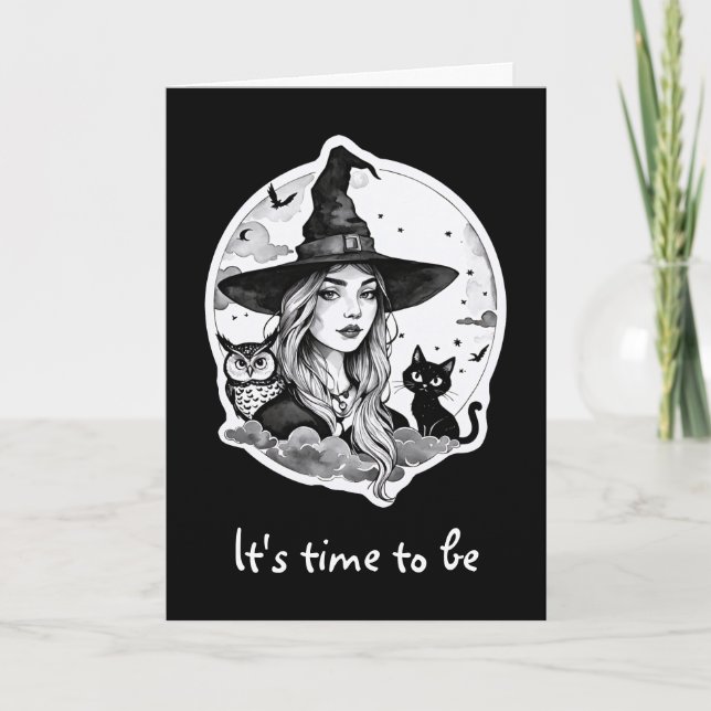 Witch with a Cat and an Owl - Halloween Fan Fun 1 Card (Front)
