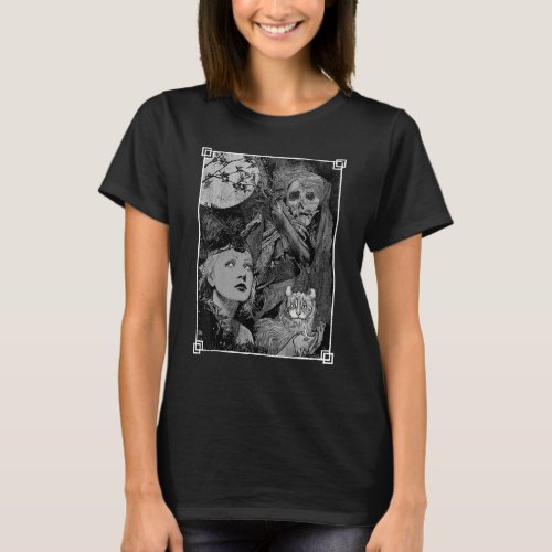 Witch with a Cat and The reaper Occult dark Gothic T_Shirt