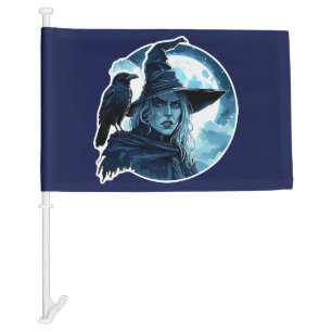 Witch with a Raven - Halloween Fan Fun 2 Car Flag