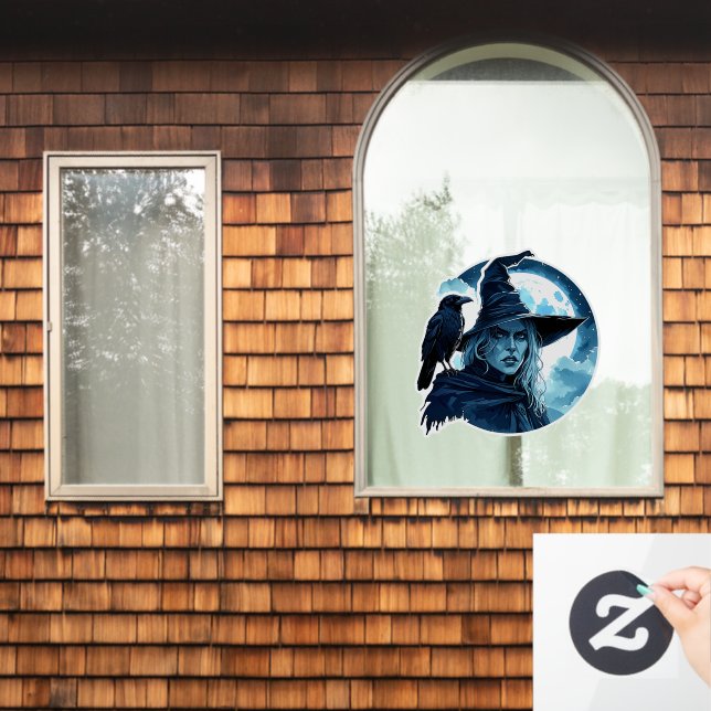 Witch with a Raven - Halloween Fan Fun 2 Window Cling (Home Window)