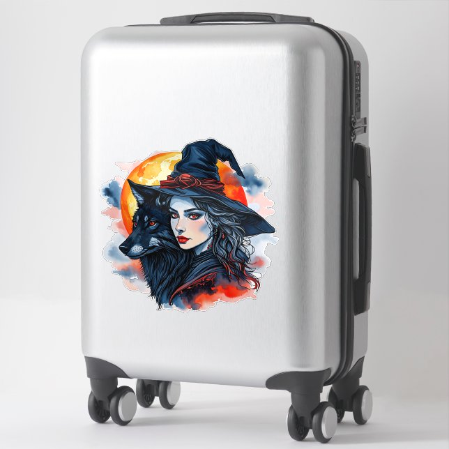 Witch with a Wolf - Halloween Fan Fun 2 Sticker (Suitcase)