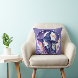 Witch with an Owl - Halloween Fan Fun 2 Throw Pillow