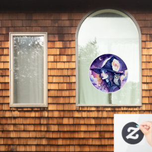 Witch with an Owl - Halloween Fan Fun 2 Window Cling