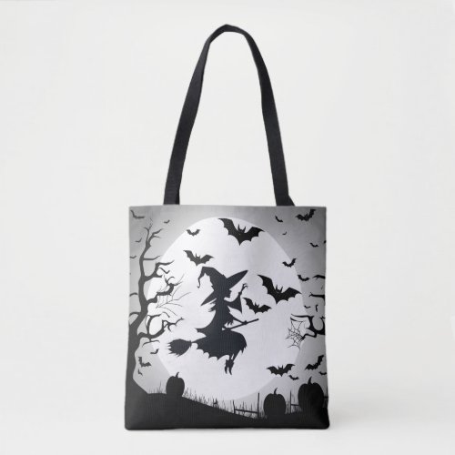 Witch With Bats Funny Halloween Theme Tote Bag