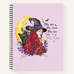 Witch with Black Cat and Crescent Moon Notebook