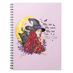 Witch with Black Cat and Crescent Moon Notebook