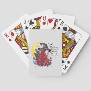 Witch with Black Cat and Crescent Moon Poker Cards
