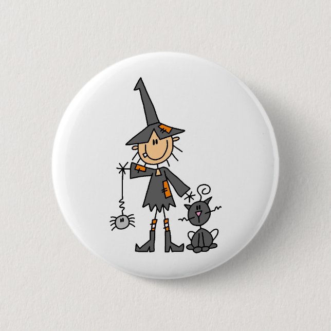 Witch with Black Cat Button (Front)