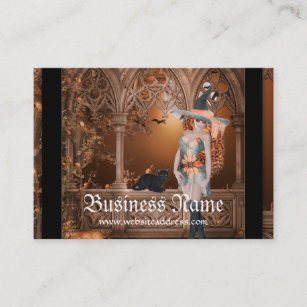 Witch with Black Cat  Fantasy Business Cards