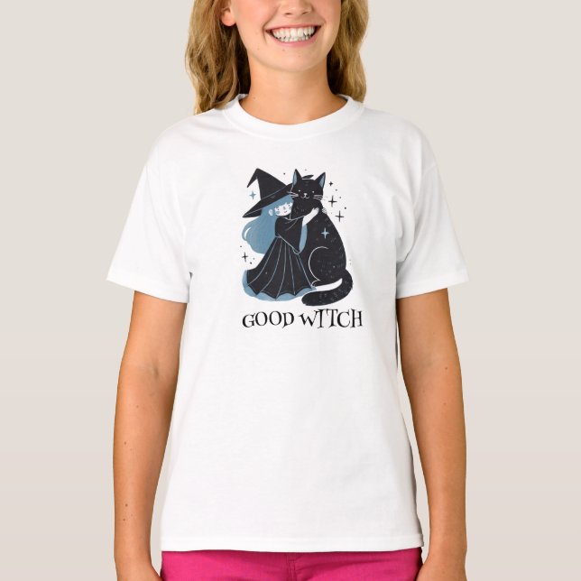 witch with black cat T-Shirt (Front)
