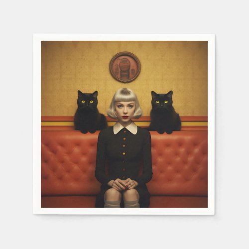 Witch with black cats napkins