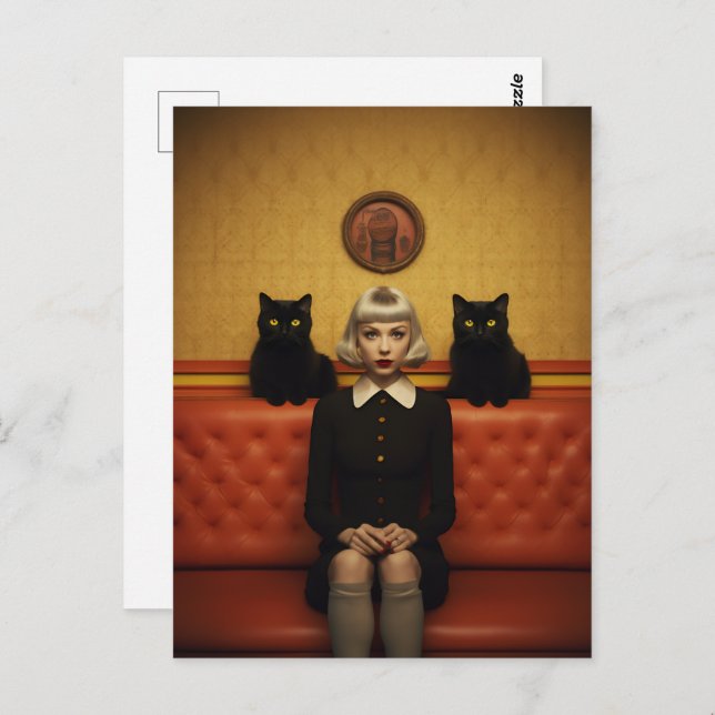 Witch with black cats postcard (Front/Back)