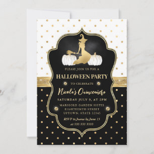 Witch with Black & White Polka Dots Quinceanera Invitation