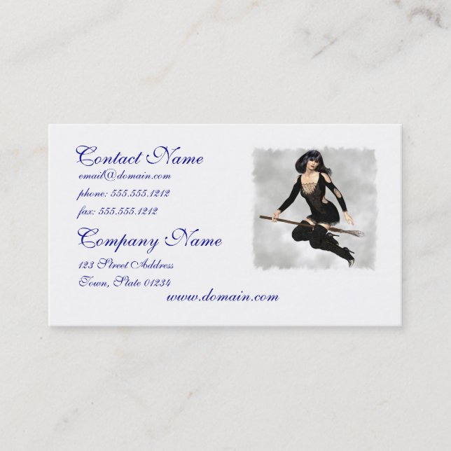 Witch with Broom Business Cards (Front)