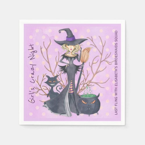 Witch with broom Halloween bachelorette party Napkins