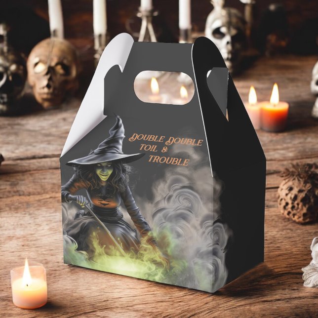 Witch with Burning Cauldron Halloween Favor Boxes (Creator Uploaded)