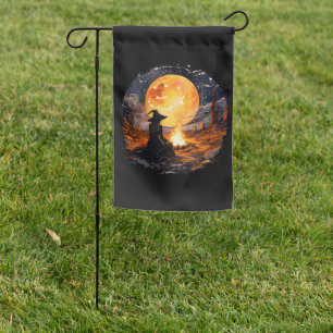 Witch with Candles and Fire - Wicca Halloween 1 Garden Flag