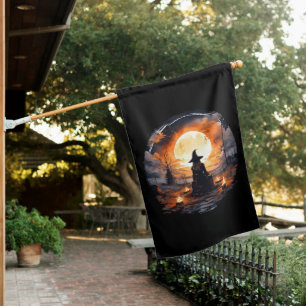 Witch with Candles and Fire - Wicca Halloween 2 House Flag